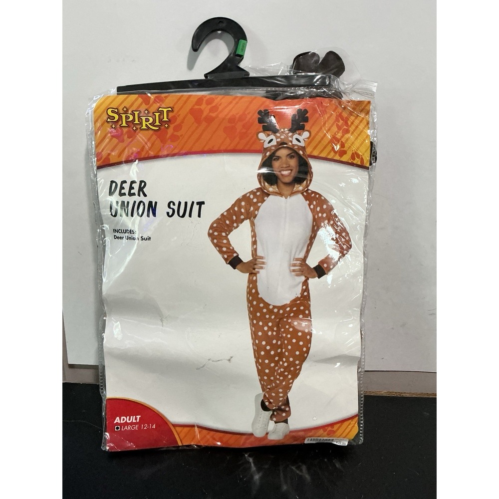 Spirit Halloween Deer Union Suit Costume Brown White Polka Dot Adult Large 12-14